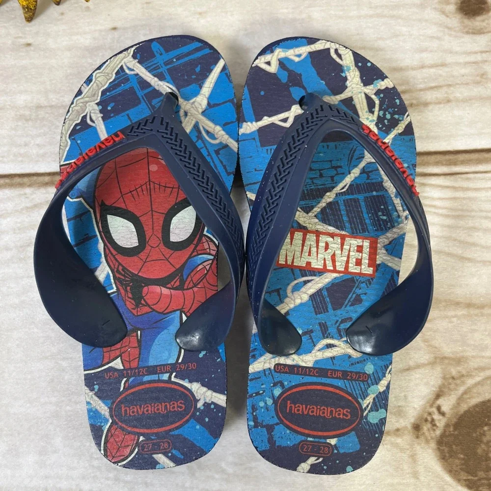 Havaianas Kids Spiderman Flip Flops Sandals Blue Marvel Superhero‎ Size 11 12C